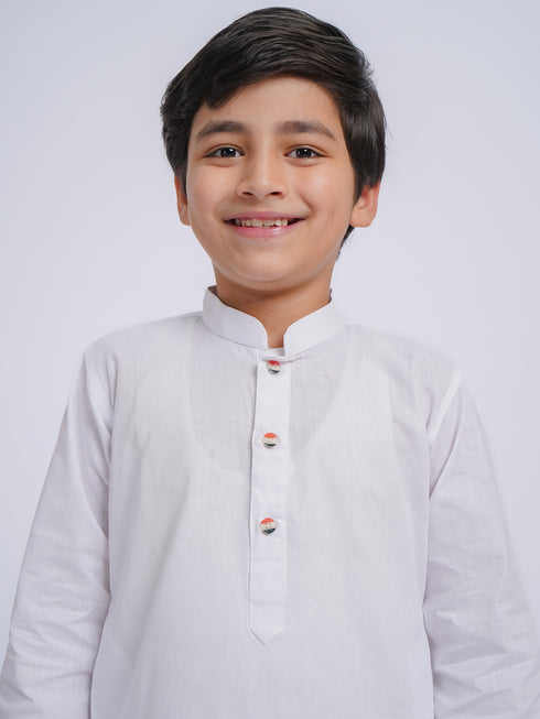 Boy's' White Kurta And Pyjama And Dupatta Set