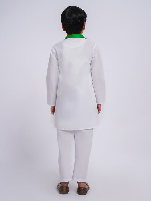 Boy's' White Kurta And Pyjama And Dupatta Set