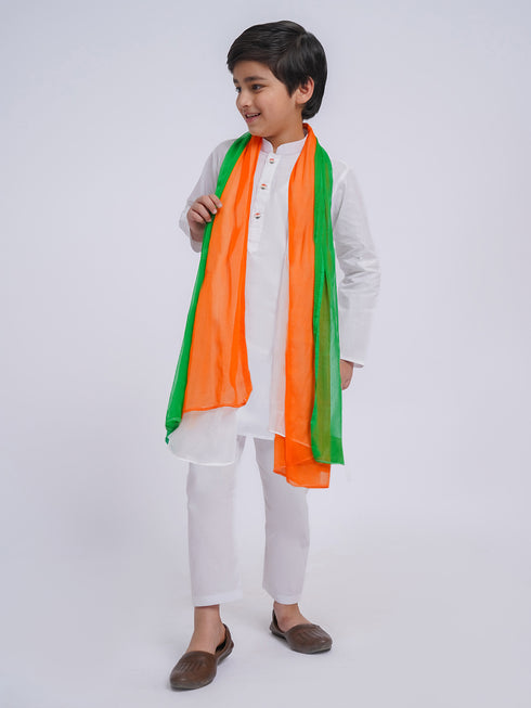 Boy's' White Kurta And Pyjama And Dupatta Set