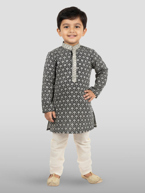 Boy's' Black Kurta And Pyjama Set