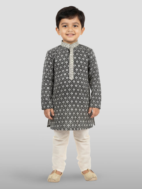 Boy's' Black Kurta And Pyjama Set