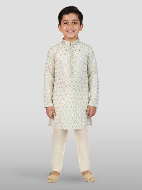 Boy's Off White Kurta And Pyjama Set