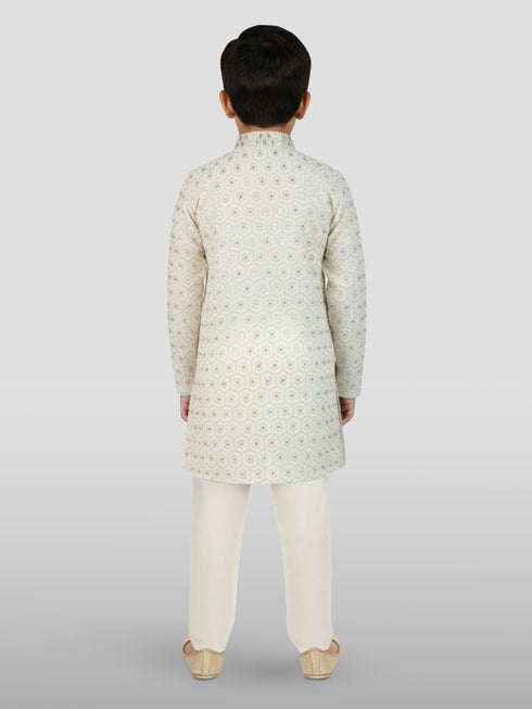 Boy's Off White Kurta And Pyjama Set