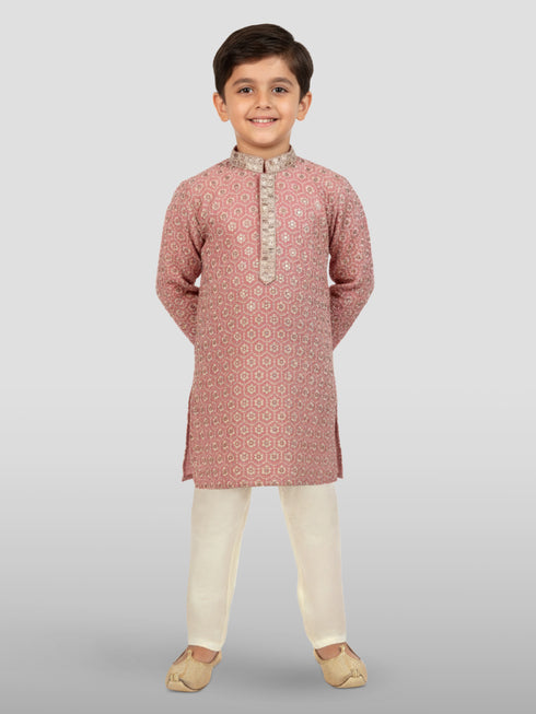 Boy's Peach Kurta And Pyjama Set