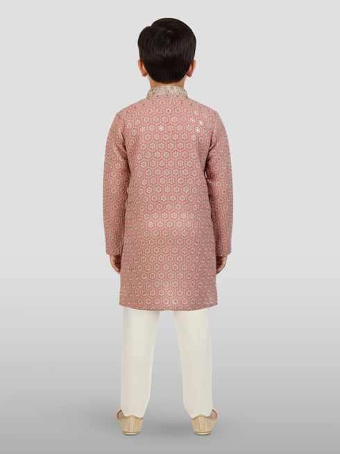 Boy's Peach Kurta And Pyjama Set