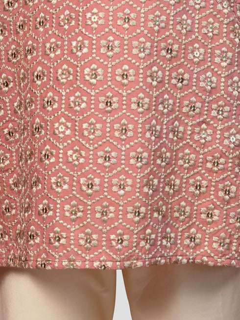 Boy's Peach Kurta And Pyjama Set