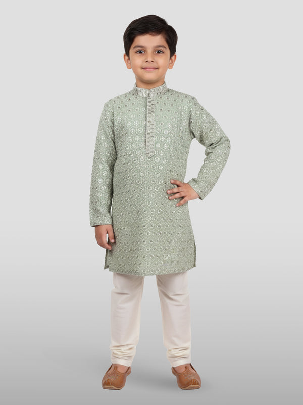 Boy's' Pista Green Kurta And Pyjama Set