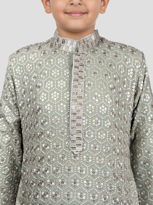 Boy's' Pista Green Kurta And Pyjama Set