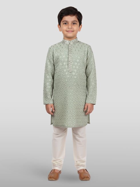 Boy's' Pista Green Kurta And Pyjama Set