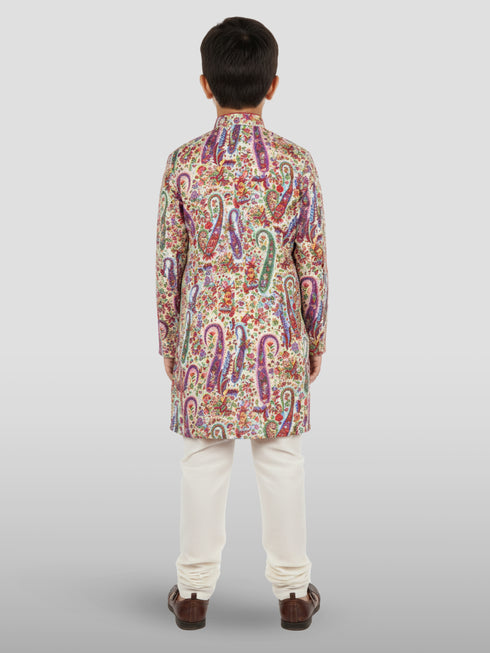 Boy's Cream Crepe Kurta And Pyjama Set