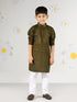 Boy's Mehendi Green Kurta Pyjama Set With Sequin Work
