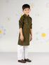 Boy's Mehendi Green Kurta Pyjama Set With Sequin Work