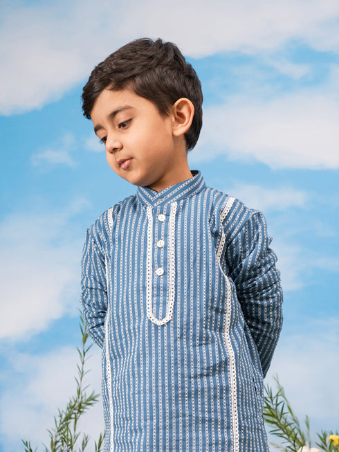 Boy's' Blue Kurta And Pyjama Set