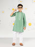 Boy's Green Kurta Pyjama Set With Kantha Work