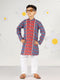 Boy's Blue Kurta Pyjama Set With Kantha And Floral Print