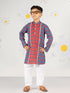 Boy's Blue Kurta Pyjama Set With Kantha And Floral Print
