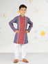 Boy's Blue Kurta Pyjama Set With Kantha And Floral Print