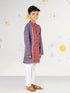 Boy's Blue Kurta Pyjama Set With Kantha And Floral Print
