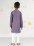 Boy's Blue Kurta Pyjama Set With Kantha And Floral Print