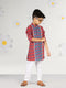 Boy's Red Kurta Pyjama Set With Kantha And Floral Print