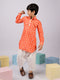 Boy's Orange Floral Linen Slub Kurta Patiala Set