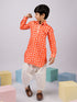Boy's Orange Floral Linen Slub Kurta Patiala Set