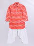 Boy's Orange Floral Linen Slub Kurta Patiala Set