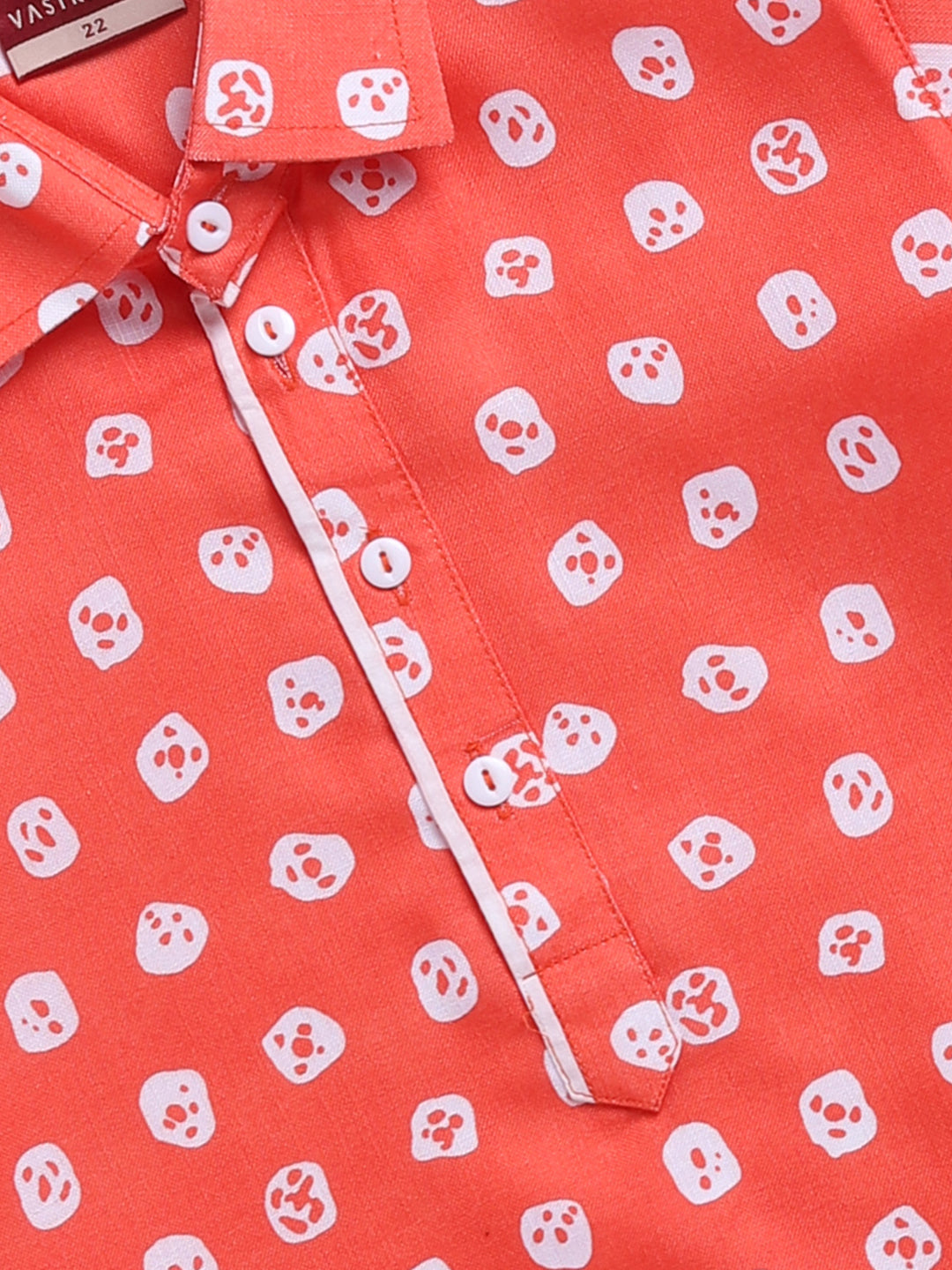 Boy's Orange Floral Linen Slub Kurta Patiala Set