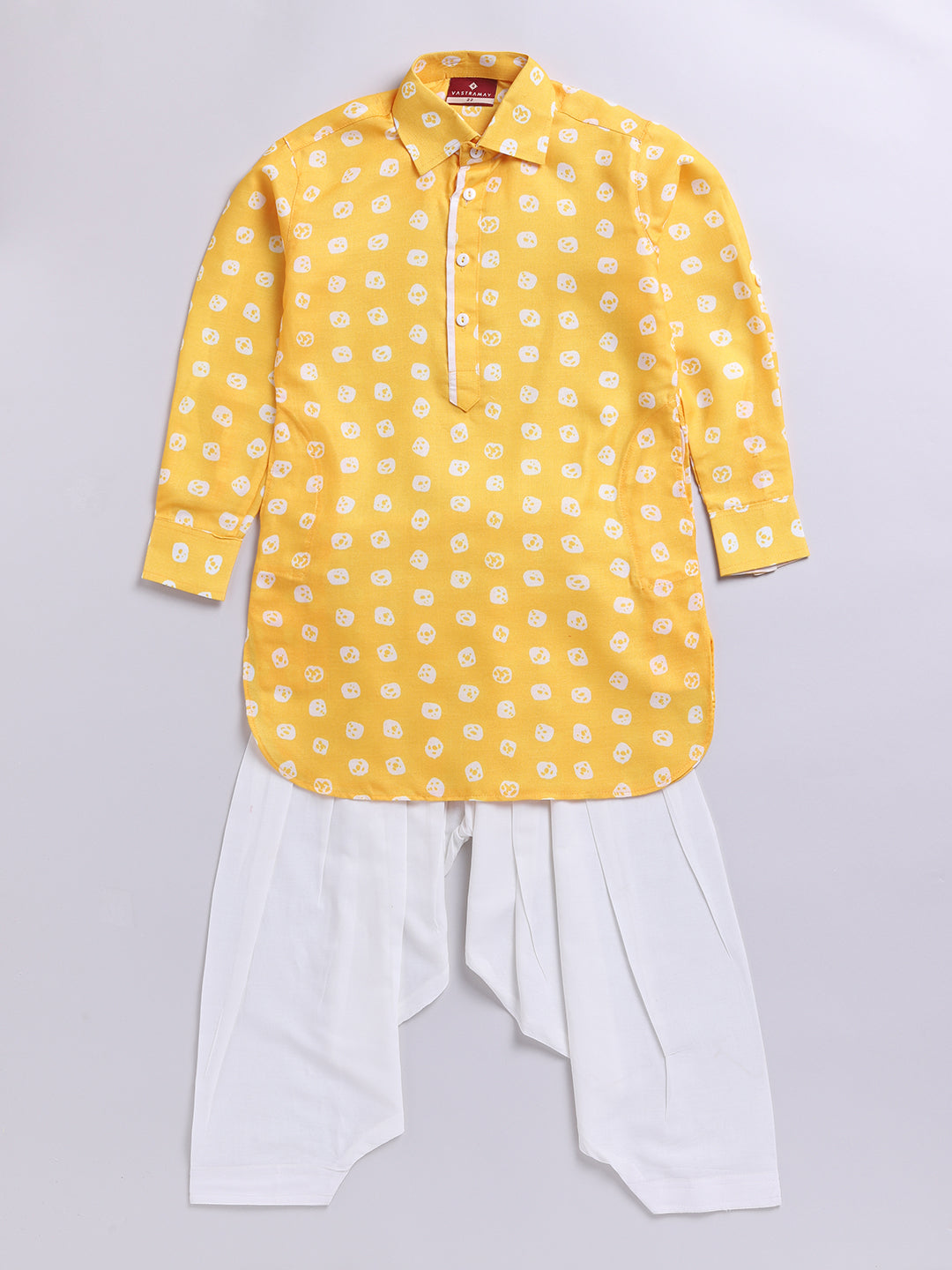 Boy's Yellow Floral Linen Slub Kurta Patiala Set