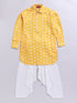 Boy's Yellow Floral Linen Slub Kurta Patiala Set