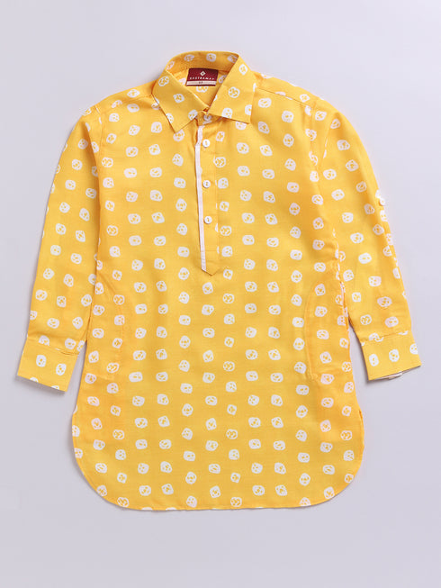 Boy's Yellow Floral Linen Slub Kurta Patiala Set