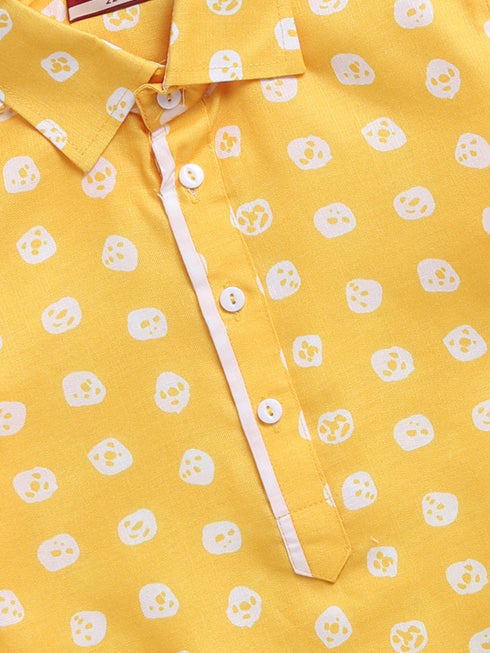 Boy's Yellow Floral Linen Slub Kurta Patiala Set