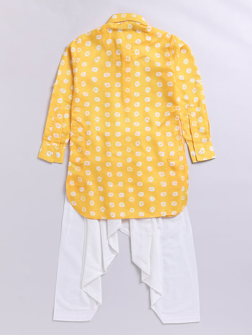 Boy's Yellow Floral Linen Slub Kurta Patiala Set