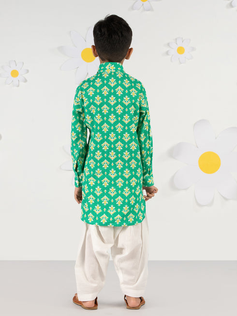 Boy's Green Cotton Kurta Patiala Set