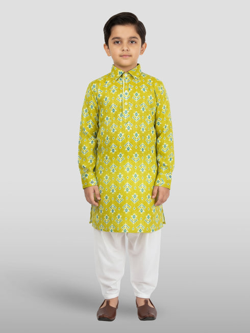 Boy's Mehendi Green Kurta And Pyjama Set