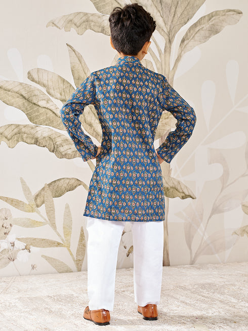 Boy's Blue Cotton Kurta Pyjama Set