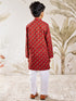 Boy's Red Cotton Kurta Pyjama Set