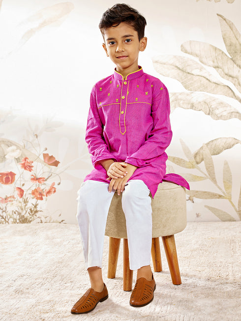 Boy's Purple Cotton Kurta Pyjama Set