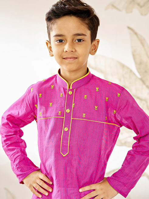 Boy's Purple Cotton Kurta Pyjama Set