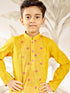 Boy's Mustard Embroidered Cotton Kurta Pyjama Set