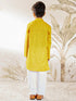 Boy's Mustard Embroidered Cotton Kurta Pyjama Set