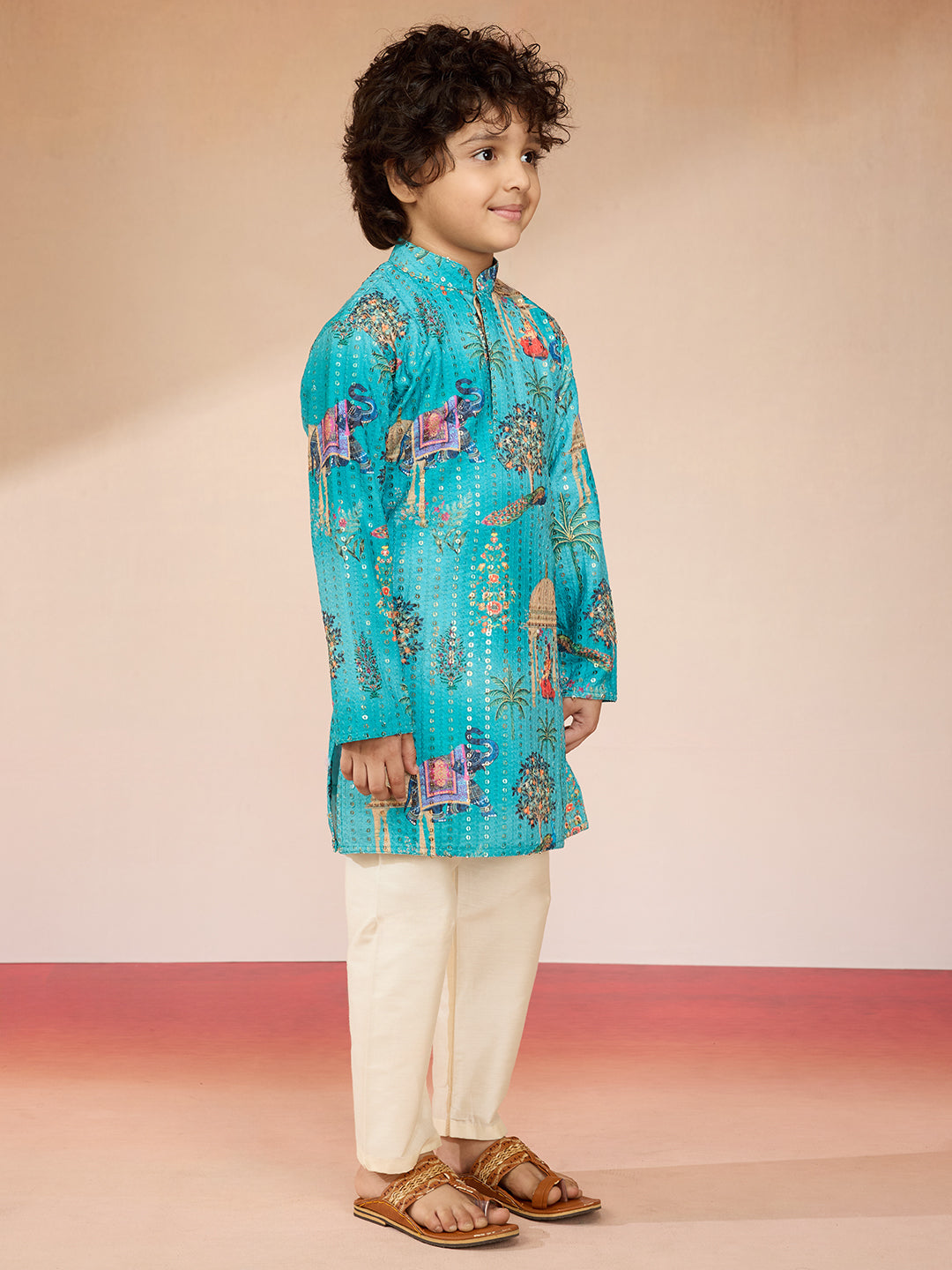 Boys Blue Sequin Kurta Pajama Set
