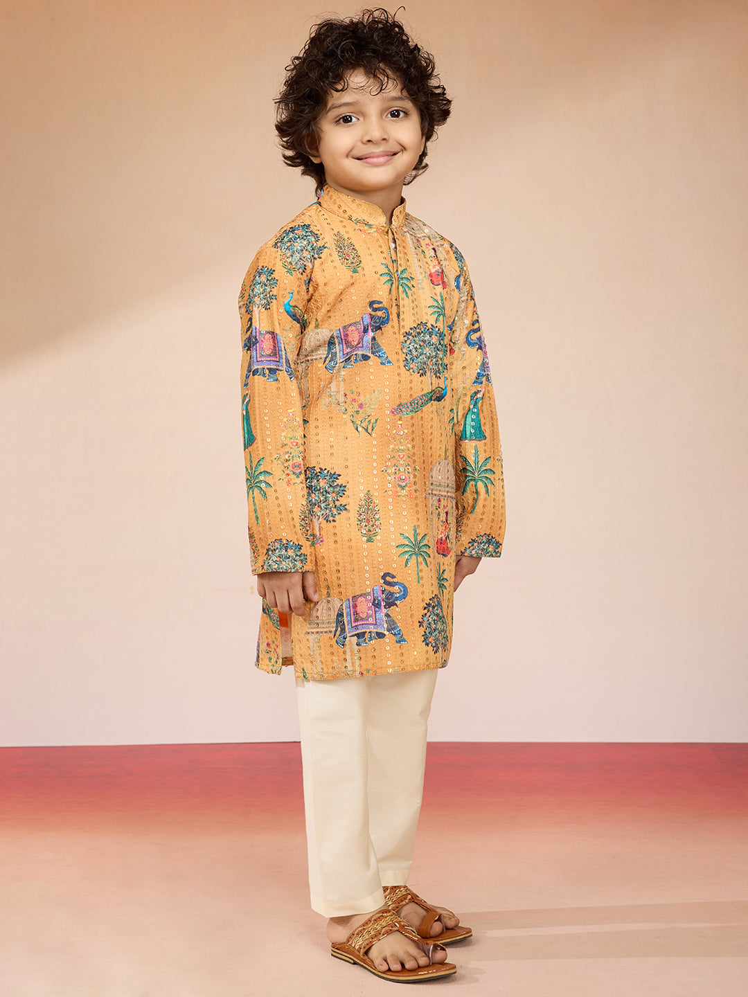 Boys Yellow Sequin Kurta Pajama Set
