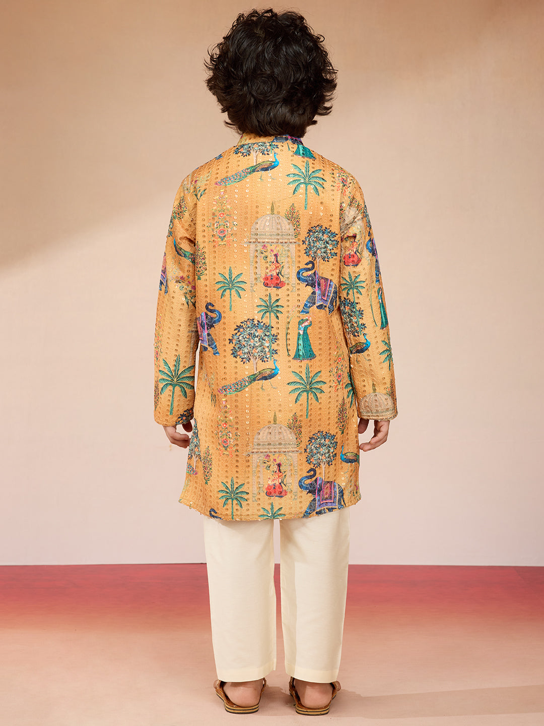 Boys Yellow Sequin Kurta Pajama Set