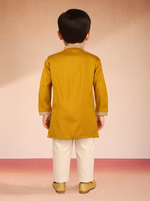 Boys Mustard Silk Kurta Pajama Set