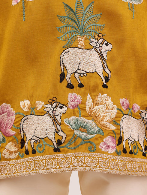 Boys Mustard Silk Kurta Pajama Set