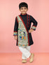 Boys Black Cotton Embroidered Kurta Pyjama Set
