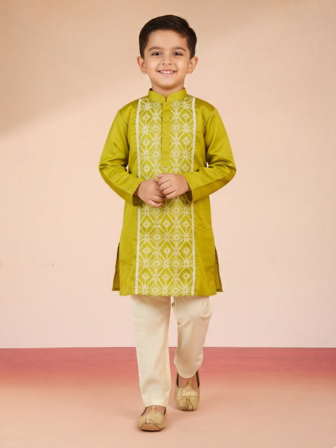 Boy's Green Satin Kurta Set