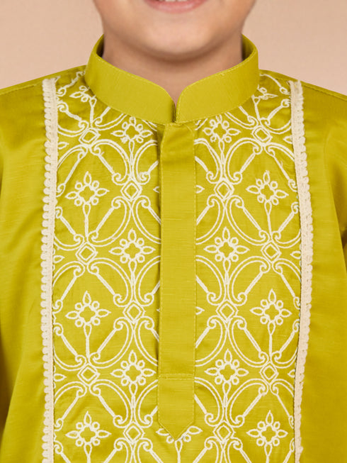 Boy's Green Satin Kurta Set