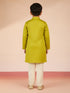 Boy's Green Satin Kurta Set